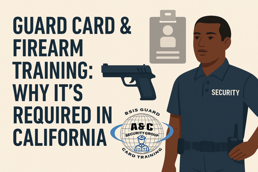 Professional illustration showing guard card and firearm training in California.