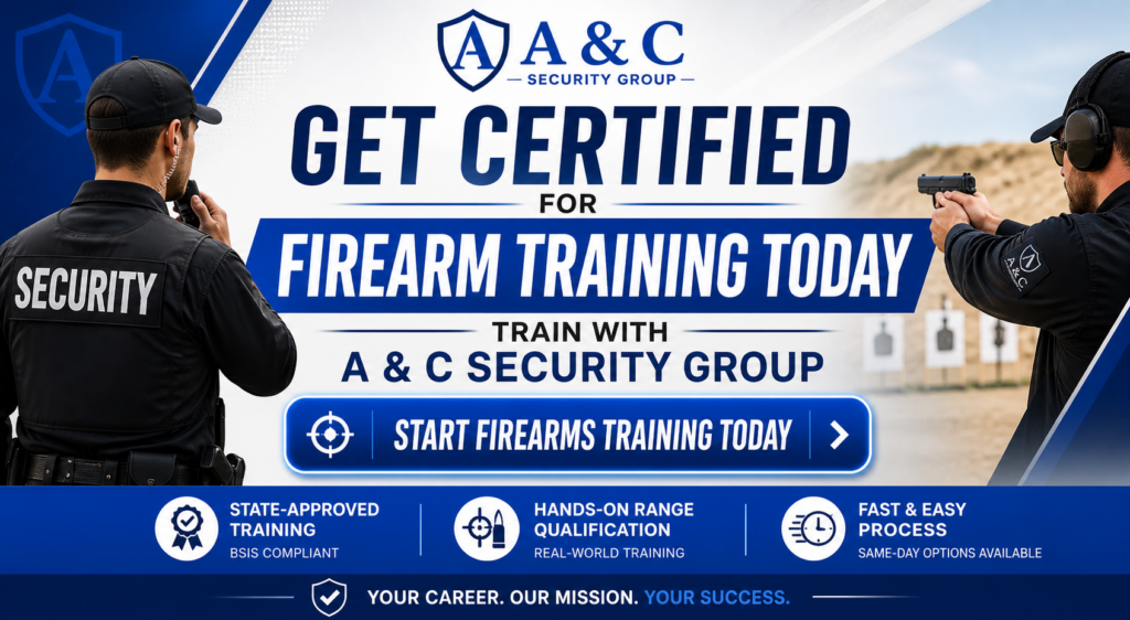 Firearms training California banner A & C Security Group guard card and firearms permit certification
