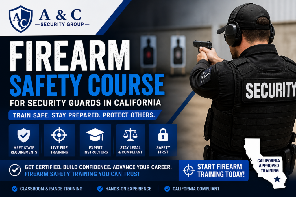 Firearm safety course California for security guards live fire training A & C Security Group