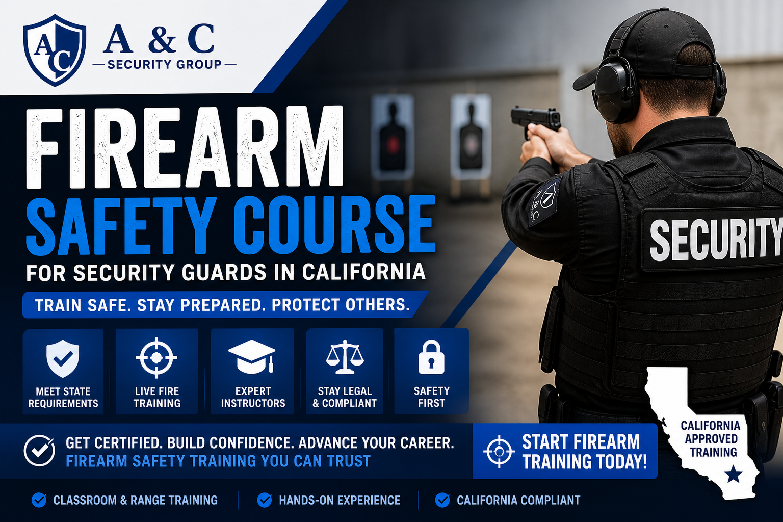 Firearm safety course California for security guards live fire training A & C Security Group