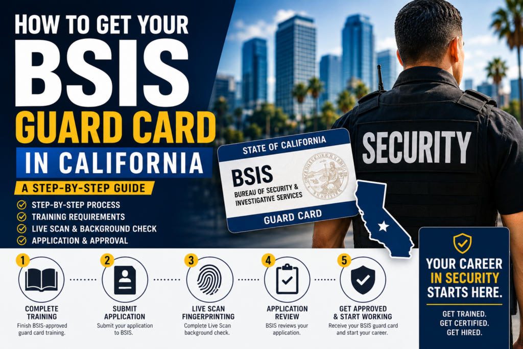 BSIS guard card California step by step guide including training Live Scan fingerprinting and application process