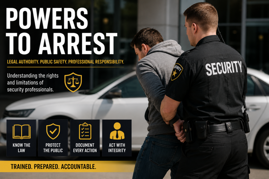 Powers to Arrest training for California security guards learning legal authority and guard card requirements