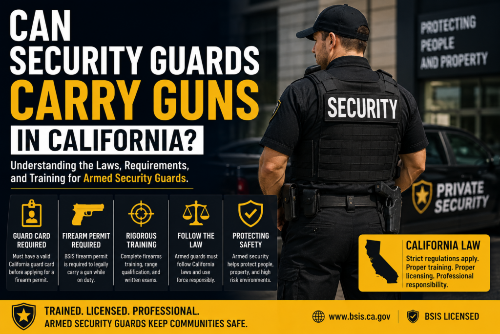 Can security guards carry guns in California armed security guard firearm permit and training requirements