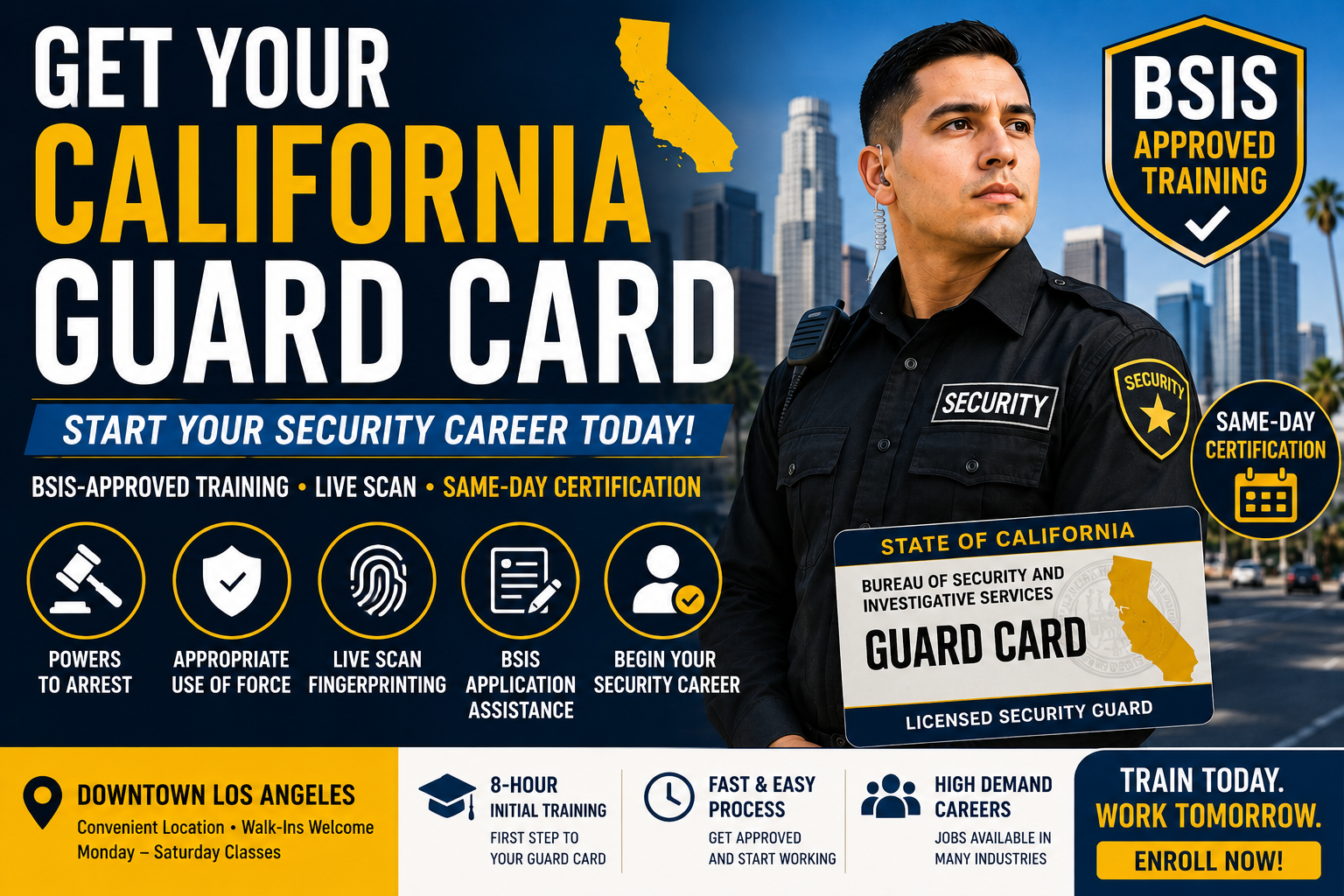 California guard card training with BSIS approved security guard classes and Live Scan fingerprinting