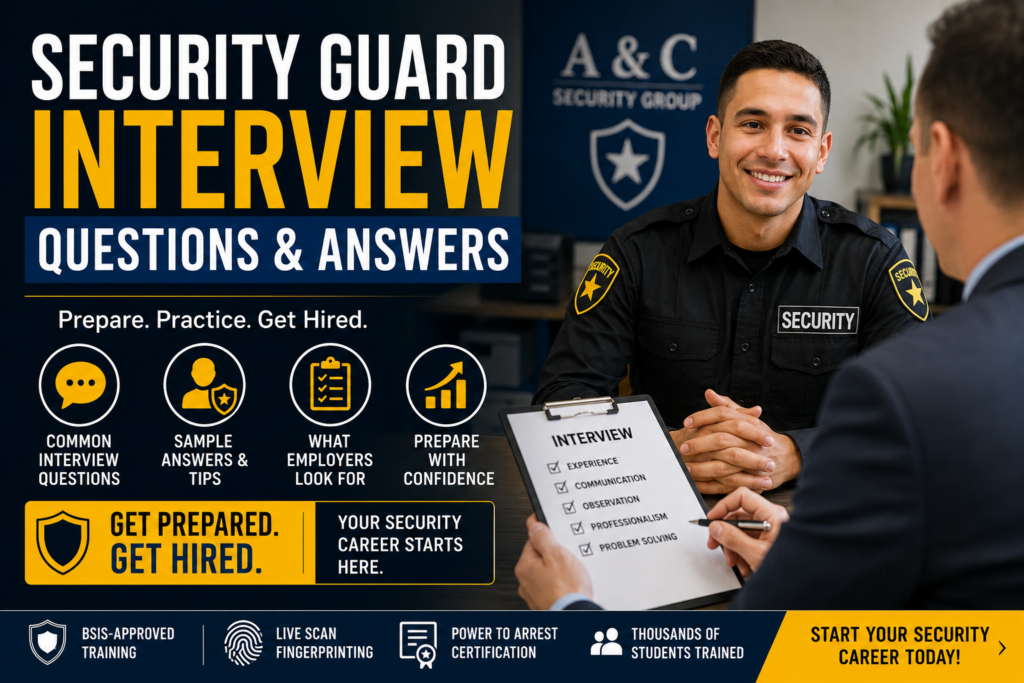 Security guard interview questions and answers with interview tips for private security jobs