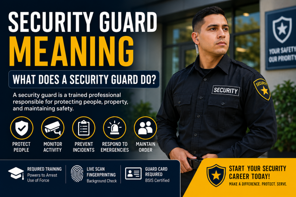 Security guard meaning explained with California guard card training and private security responsibilities
