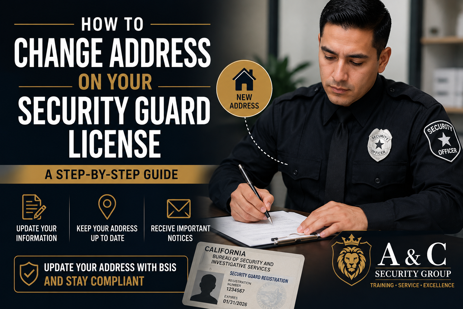 Security guard updating address information for a California Guard Card license with BSIS